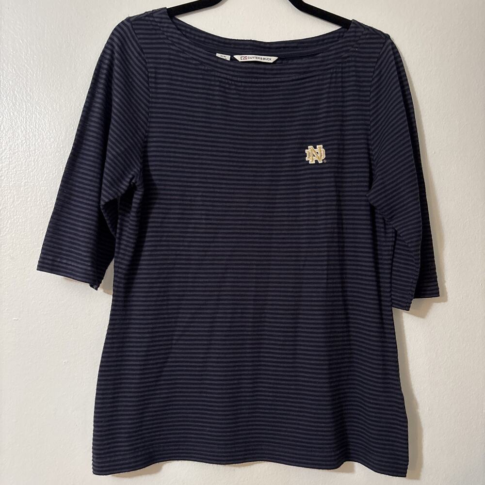 Notre Dame Fighting Irish Womens Size Medium 3/4 Sleeve Blue Striped Cutter Buck